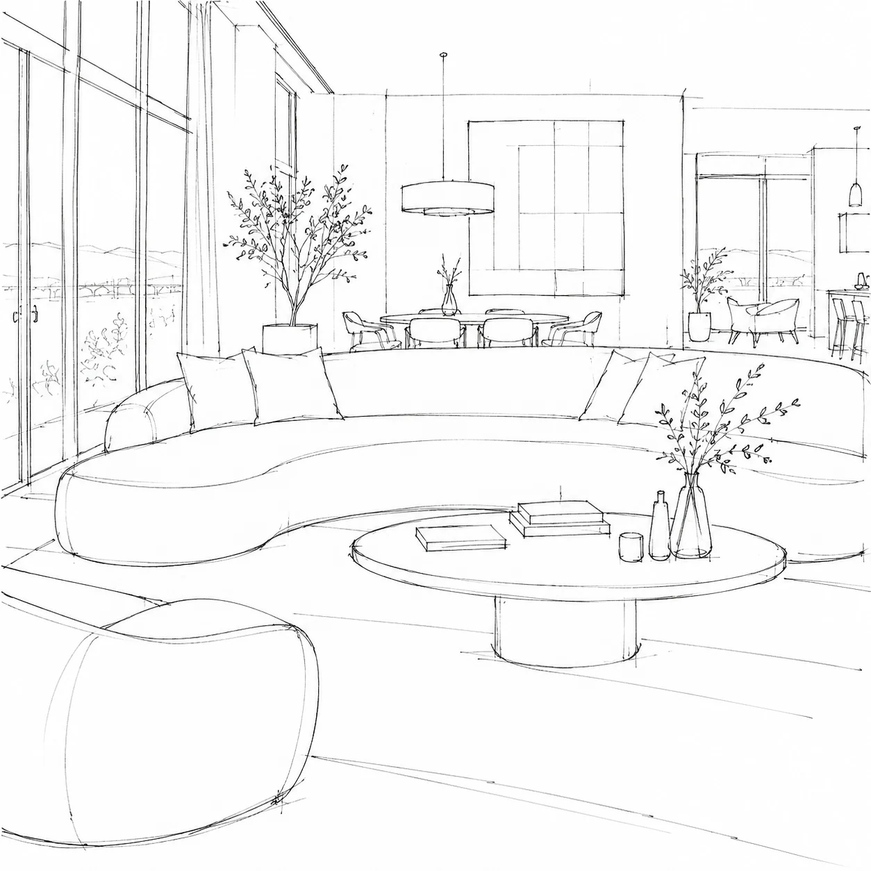 Interiors concept line sketch